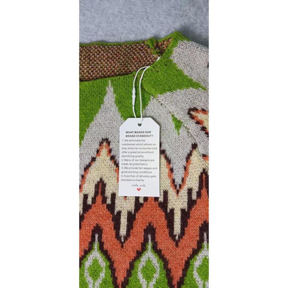 NWT! Long Sleeve Sweater Womens Size Medium Green Zig Zag Design 70s 80s Soft - Picture 2 of 10
